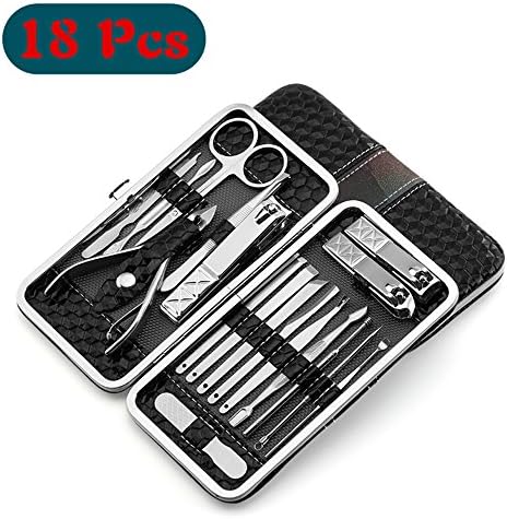 Manicure Set 18 in 1 Nail Clippers Set - Professional Manicure Pedicure Kit Facial Grooming Tools with Portable Carrying Case, Nose Hair Scissor, Eyebows Tweezer, Earpick Included