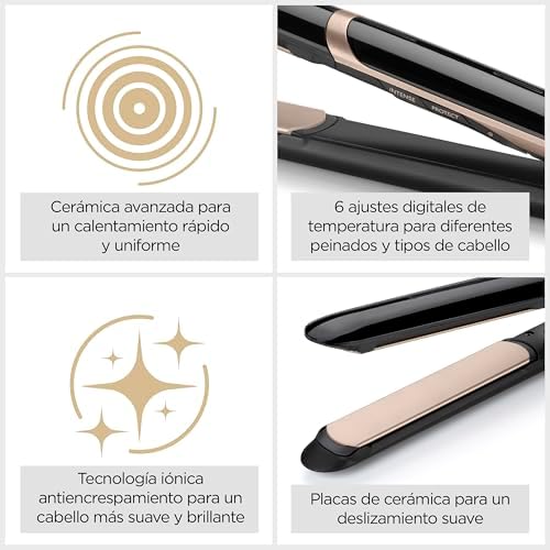Alisador de cabelo super liso BaByliss - Tecnologia anti-frizz iónica, Tapete térmico, Placas cerâmicas para penteados ultra-suaves, Aquecimento rápido, 6 definições de 140°C a 235°C, ST393E