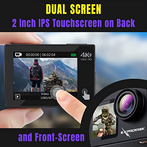Exprotrek Action Camera 4K 60FPS with Touch Screen,EIS 170 ° Ultra Wide