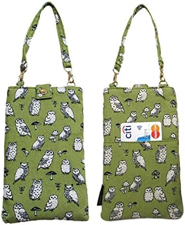 Women Ladies 6โ Mobile Phone Purse Pouch, Chuyu Shockproof Wristlet Bag with Outer Pocket and Hand Carry Strap for iPhone 7 Plus, Samsung Galaxy S8, S8+, Note 5, Google Pixle XL (Owel Pattern - Green)
