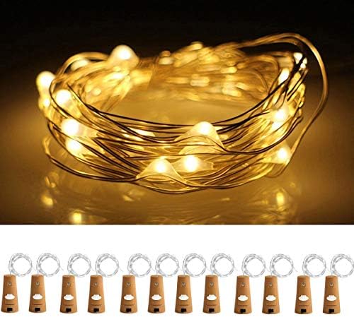 12Pack 20 LED Wine Bottle Cork Lights Copper Wire String Lights, Battery Operated Starry String Led Lights for Bottles DIY Christmas Halloween Wedding Party Decoration(Warm White)