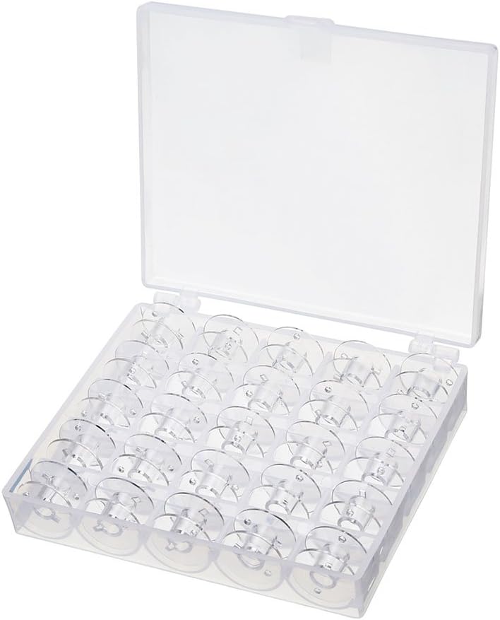 25 Plastic Sewing Machine Bobbins with Case for Brother Singer Babylock Janome Kenmore Sewing Machine (Core Box with Transparent Spools)