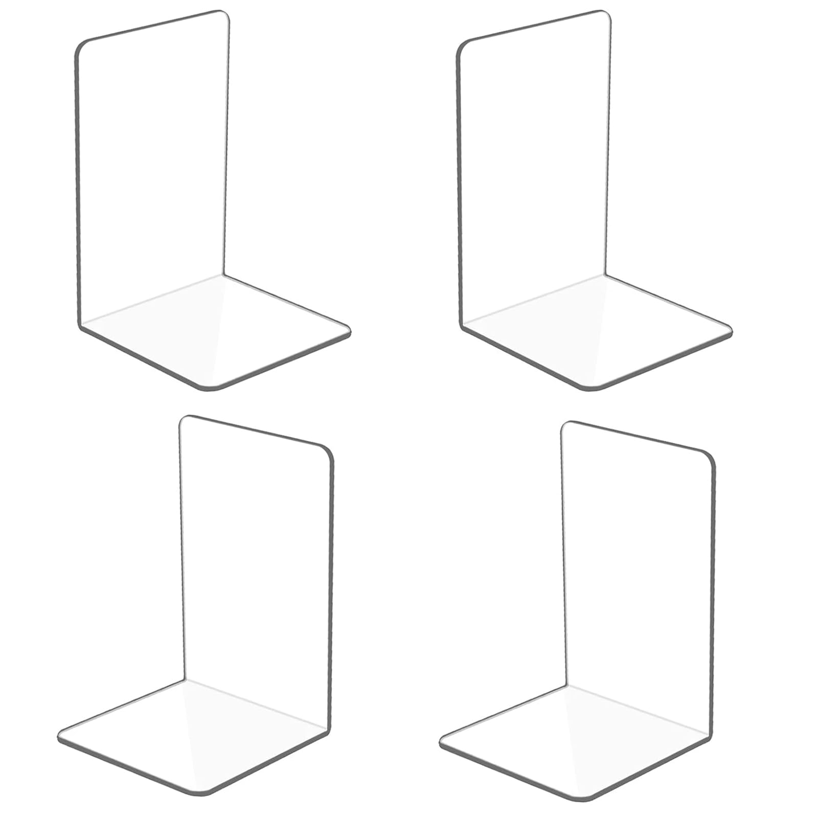 Book Ends - 4Pcs Clear Acrylic Bookends, Bookshelf Desktop Book Organizer Stationery Book Ends for Shelves, Plastic Book Holders Bookracks Divider Stopper Decorative for School, Library, Office, Home