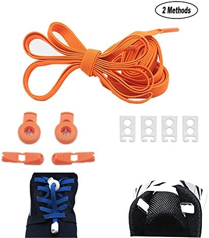 Elastic No Tie Shoelaces for Adults or Kids Two Types Locks Fit All Shoes Orange
