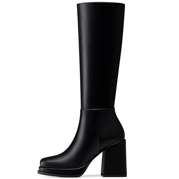 CELLENZ WOMEN KNEE HIGH BOOTS: FASHION CHUNKY HEEL BOOTS – PLATFORM WIDE CALF TALL BOOT WOMENS – BLACK LEATHER FALL KNEE HIGH BOOT OFFICE SIZE 6.5