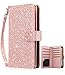 Dailylux Galaxy Note 8 Case, Note 8 Wallet Case Premium Soft PU Leather Closure Flip Case with 9 Card Slots and Detachable Wrist Lanyard Cover for Samsung Galaxy Note 8 2017-Glitter Rose Gold