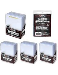 200 Piece Toploader and Penny Sleeve Value Bundle - 75 Standard 3x4 Trading Card Top Loaders - 25 Gold Embossed Rookie Trading Card 3x4 Top Loaders - 100 Trading Card Penny Sleeves - Sports Card Collectible Top Load Card Protectors Value Set for Football Cards, Baseball Cards, Basketball Cards, Hockey Cards, and Sports Card Collections