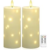 kakoya 10" x 4" Large Outdoor Waterproof Flickering Flameless Candles with Timer,2Pcs Battery Operated LED Pillar Candles with Embedded Star String for Outdoor Lanterns,Porch,Patio Decor(Ivory)