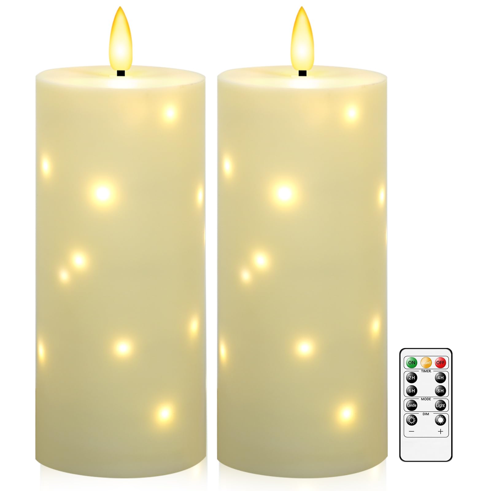 Photo 1 of kakoya 10" x 4" Large Outdoor Waterproof Flickering Flameless Candles with Timer,2Pcs Battery Operated LED Pillar Candles with Embedded Star String for Outdoor Lanterns,Porch,Patio Decor(Ivory)