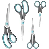 Asdirne Scissors Set of 4, Premium Stainless Steel Razor Blades, Ergonomic Semi-Soft Rubber Grip, Suitable for School, Office and Family Daily Use, 9.6''/8.5''/6.4"/5.4", Blue&amp;Gray