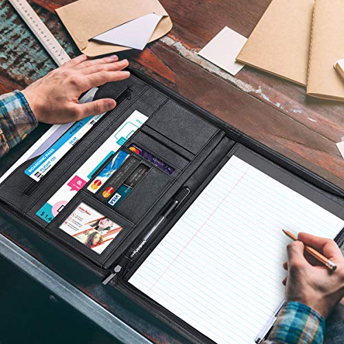 Tyson Padfolio, Resume Portfolio/Business Portfolio, PU Leather Document Storage, Zippered Portfolio Binder with Writing Pad, Card Holder & Phone Slot (Black PU)