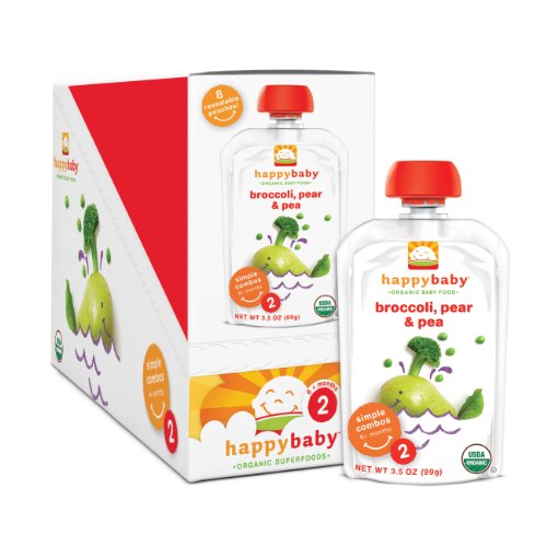 Happy Baby Organic Baby Food 2 Simple Combos, Broccoli, Peas and Pear, 3.5-Ounce Pouches (Pack of 16) image
