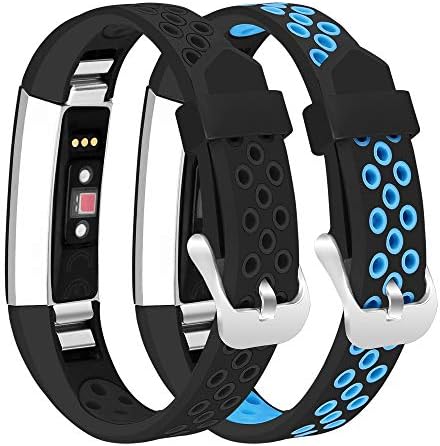 Mosstek Bands Compatible with Fitbit Alta/Alta HR/Fitbit Ace, 2 Pack Breathable Silicone Replacement Sport Wristbands with Air Holes Compatible Fitbit Alta/Alta HR/Ace Women Men