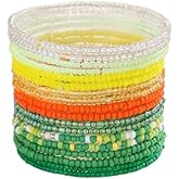 Fuqimanman2020 18Pcs Boho Stackable Beaded Bracelets for Women Colorful Handmade Multilayered Rice Beads Anklets Set Summer Beach Bohemian Jewelry Gift