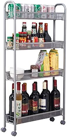 4 Layer Storage Cart,Honeycomb Mesh Wire Rolling Cart Multifunctional Utility Kitchen Cart with Wheels Steel Wire 4 Basket Shelving Trolley for Laundry Bathroom Kitchen Living Room Silver