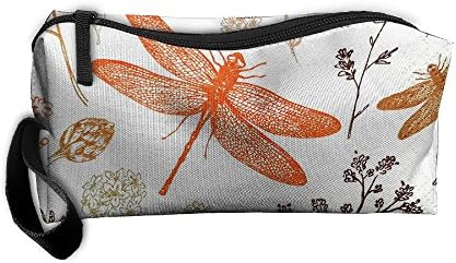 Kla Ju Portable Pencil Bag Purse Pouch Dragonflies Fly Rround Flowers Stationery Storage Organizer Cosmetic Holder