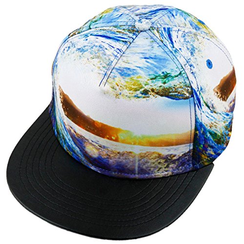 Samtree Unisex Snapback Hats,Coconut Tree Landscape Printed Flat Brim Baseball Cap(02-Sunrise)
