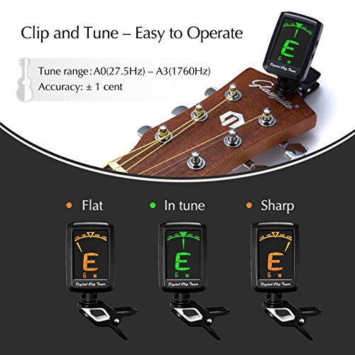 image for Guitar Tuner, Atmoko Electronic Clip-on Tuner with Large LCD Display a