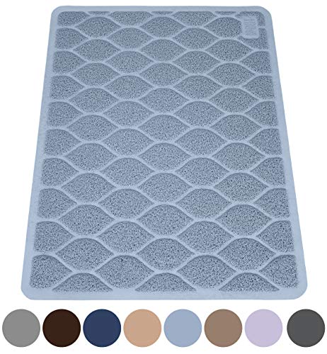 MIGHTY MONKEY Premium Cat Litter Trapping Mats, Phthalate Free, Best Scatter Control, Jumbo XL Sizes, 35 x23 inches, Mat Traps Litter, Easy to Clean, Soft on Kitty Paws, Light Blue