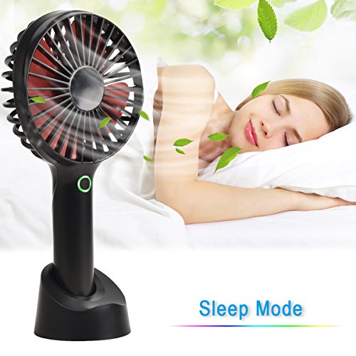 YIHUNION Mini Handheld Fan Portable, Hand Held Personal Fan Rechargeable Battery Operated Powered Cooling Desktop Electric Fan with Base, 2500mAh Battery 4 Modes for Home Office Travel Outdoor (Black) - Thumbnail 4