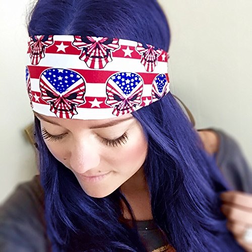 Red White & Skulls. Headbands By Hippie Runner. The #1 Choice For Athletes! No Slip, No Drip Headbands For Running, Walking, Exercise Or Fashion!