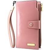 ANDOILT Women's RFID Blocking Large Capacity Luxury Wax Genuine Leather Clutch Wallet Card Holder Organizer Ladies Purse