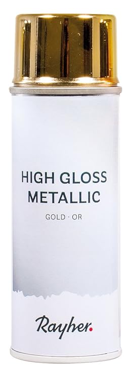 Rayher 34424616 High gloss Metallic Spray, gold, Dose 200 ml, hochglänzender Metallic-Effektspray, Acrylspray für Metalleffek
