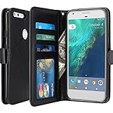 Google Pixel Case, LK Luxury PU Leather Wallet Flip Protective Cases Cover with Card Slots & Stand (Black)