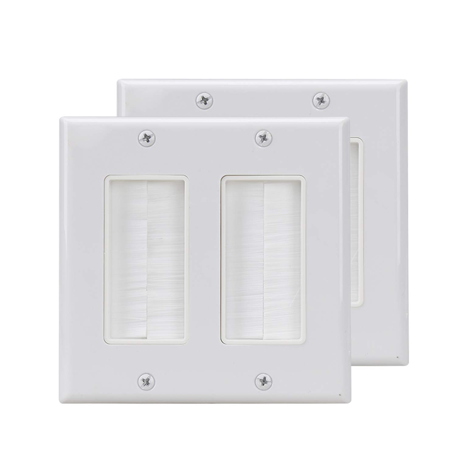 Brush Wall Plate Double Gang 2Pack,Cable Cover Brush Style Opening Passthrough in-Wall Installation for Speaker Wires,Coaxial Cables, HDTV HDMI Home Theater Systems
