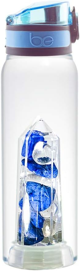 bewater Kids Reusable gem Water Bottle with a Chamber of Sparkling Dumortierite and Rock Crystal Gemstones | BPA and BPS Free tritan Plastic | 450ml with a Lockable flip lid. (bemagic Vision Blue)