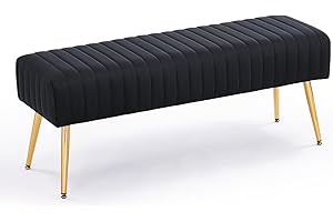 Furnimart 44 Inch Bedroom Ottoman Bench, Black Upholstered End of Bed Bench with Gold Legs for Living Room Bedroom Dinning Room Entryway, Black
