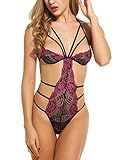 Avidlove Sexy Teddy Lingerie For Women One Piece Halter Lace Babydoll Bodysuit Rose Red S