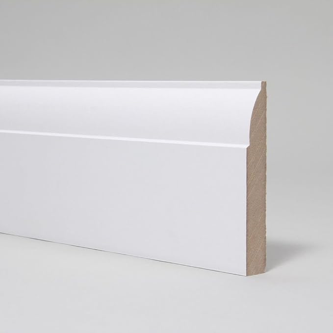White PrePrimed MDF Skirting Board 3 pack (3 x 4.4m = 13.2m pack length) Ovolo Design 144mm
