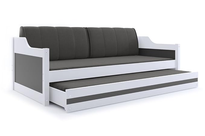 Interbeds Funktionsbett Schubladenbett David 200x90cm Farbe: wei?; mit Lattenroste, Matratzen und Kissen (wei? + grau)