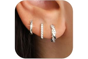 JUNVirtuous 925 Sterling Silver Hoop Earrings for Women Hypoallergenic Silver Small Huggie Hoop Earrings for Women Stack Sets for Multiple Piercing Trendy Jewelry aretes de plata 925 para mujer