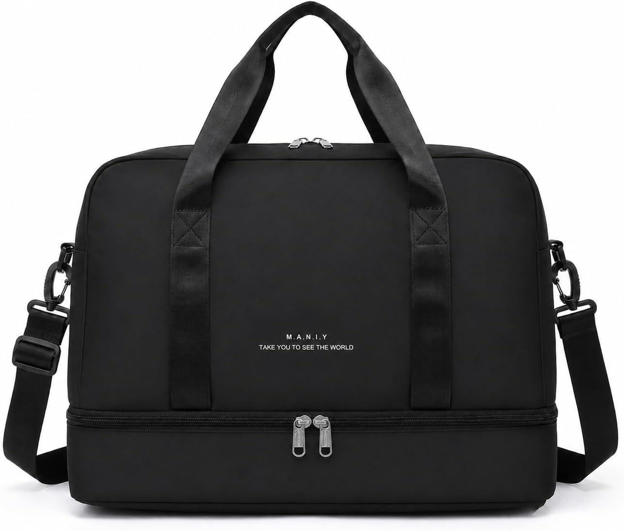 Bolsa de Viagem com Compartimento para Sapatos, Alça Transversal - Mala Esportiva para Academia e Viagens (Preto)