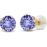 Gem Stone King 10K Yellow Gold Gemstone Birthstone Stud Earrings for Women Men | Round 6MM | Fine Jewelry Gifts for Her Him Mom Dad Wife