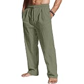 QOSOQ Men's Casual Linen Pants Loose Fit Drawstring Waist Lightweight Linen Trousers Summer Yoga Beach Long Pants