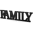 Wonderjune Rustic Wood Family Sign Wooden Table Decor Wooden Family Words Decorative Sign Family Block Letters Sign for Living Room Home Decor Shelf Mantel (Black)