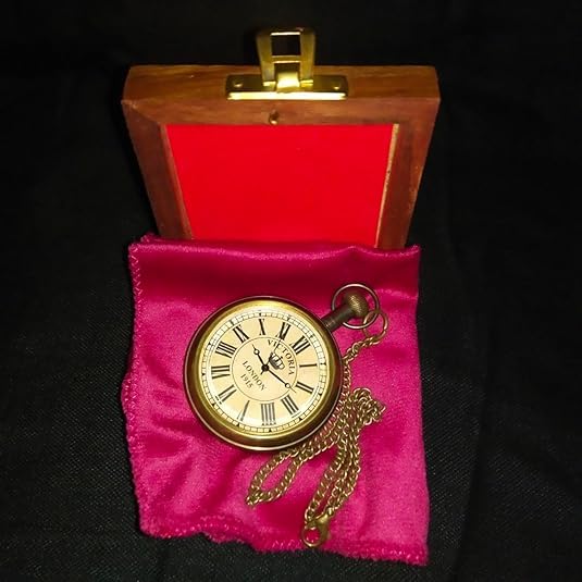 Handmade 1915 Victoria London Vintage Pocket Watch - Antique Brass Pocket Watch & Chain With Rosewood Wooden Box Personalized Engraved Pocket Watch For Men/Son Baptism, Graduation Day Gift For Men