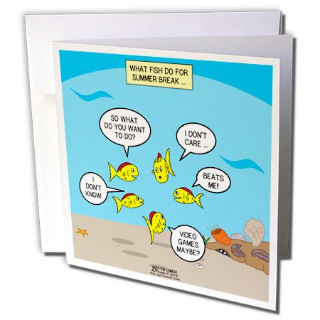 3dRose gc_221242_1 6 x 6-Inch "Fish Summer Break or What Fish Do During Their School Break" Greeting Card (Pack of 6)