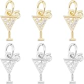 Beebeecraft 1 Box 12Pcs Cubic Zirconia Cocktail Charms 18K Gold Plated & Platinum Cocktail Drink Charms for Jewelry Making
