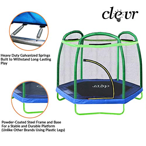 Clevr 7ft Kids Trampoline with Safety Enclosure Net & Spring Pad, Mini Indoor/Outdoor Round