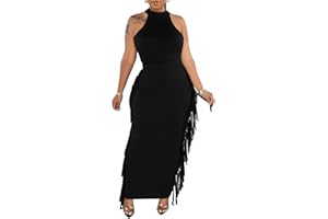 YUEWOO 2 Piece Outfits for Women Sexy Crop Top Ruched Bodycon Maxi Dresses Fringe Skirt Sets Night Club Jumpsuits