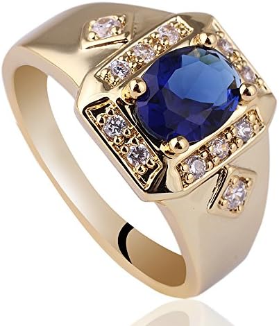 Classic Men Gold Plated Ring with 6x8mm Simulated Blue Sapphire size 6