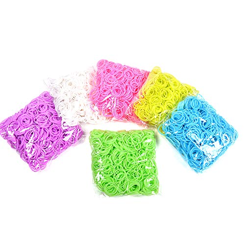 3700+ Rainbow Rubber Bands Glow in The Dark Set Included: 3600+ Premium Quality Loom Bands in 6 Colors + 100 S-Clips + 15 Lovely Charms + 6 Crochet Hooks, No Loom Board Included.