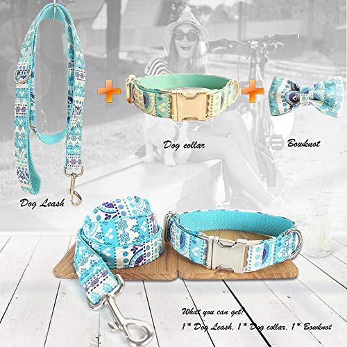 Darolin [Dog Collar +Dog Leash +Detachable Bowtie]-[Pet Fashion Set]-S-Mayan Blue - Thumbnail 2