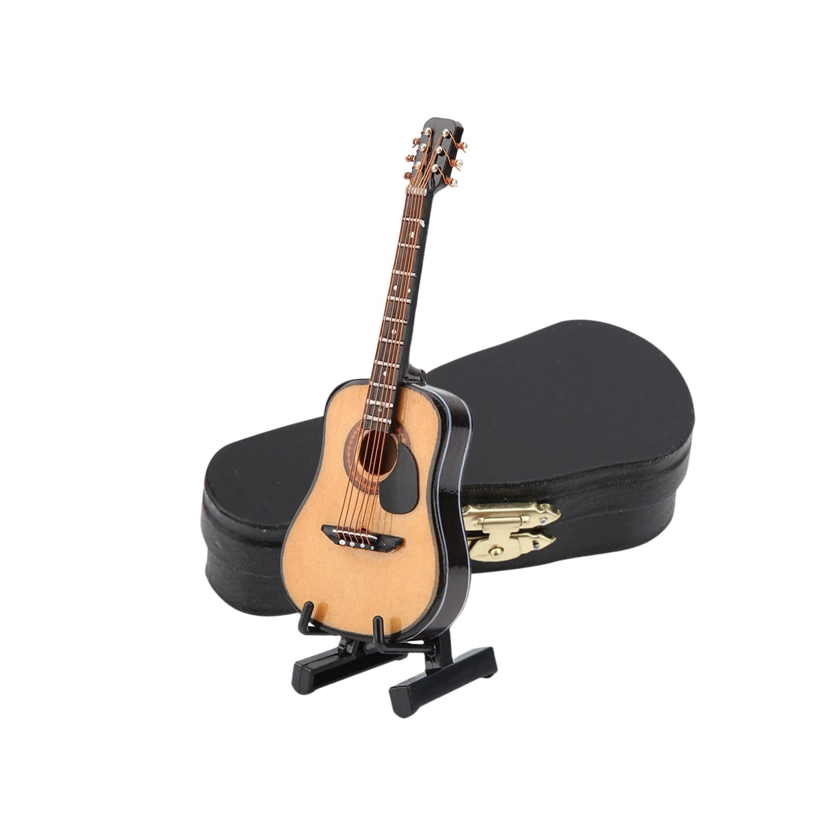 Miniature Guitar, Handcrafted Wooden Mini Guitar Model with Stand and Case for Home Office Decoration Gift Collectible for Music Lovers Kids Adults
