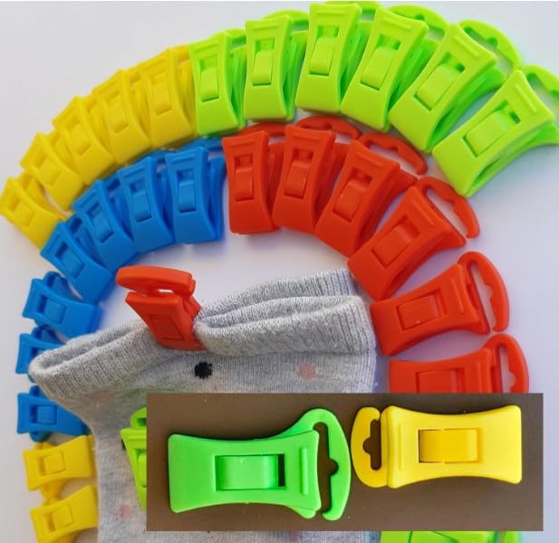 Alcrea® (36/44) LARGER SOCK CLIPS for Washing Machine and Dryer with LARGER hook, BEST PRICE-QUALITY for normal clothesline and thicker socks. READ IT. Socks into the drawer directly with the clip on