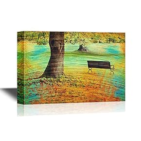 Bench and Oak in City Park in The Autumn